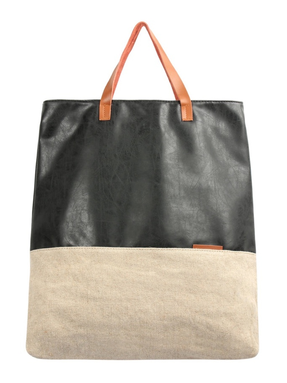 Riah Fashion Two-Tone Black & Beige Leather Tote Bag
